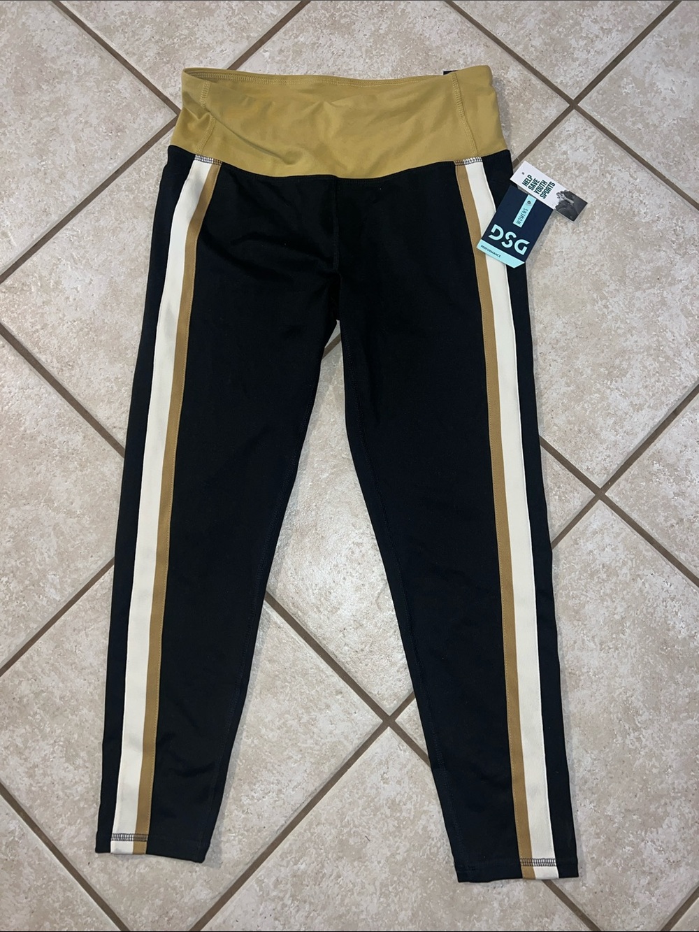 DSG Black Leggings with Gold & Cream Side Stripes